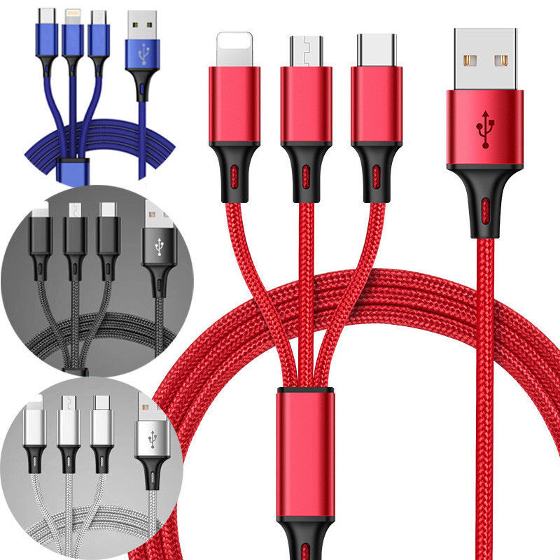 iDeaCase braided 3-in-1 fast charger and Data Cable compatible Android /iPhone